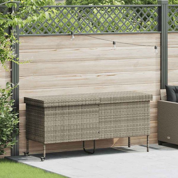 vidaXL Záhradný úložný box s kolieskami, svetlosivý 160x55x75 cm, polyratan