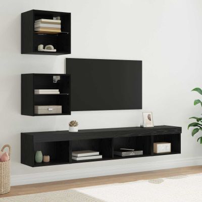 vidaXL TV nástenné jednotky s LED 5 pcs Čierny dub Kompozitné drevo