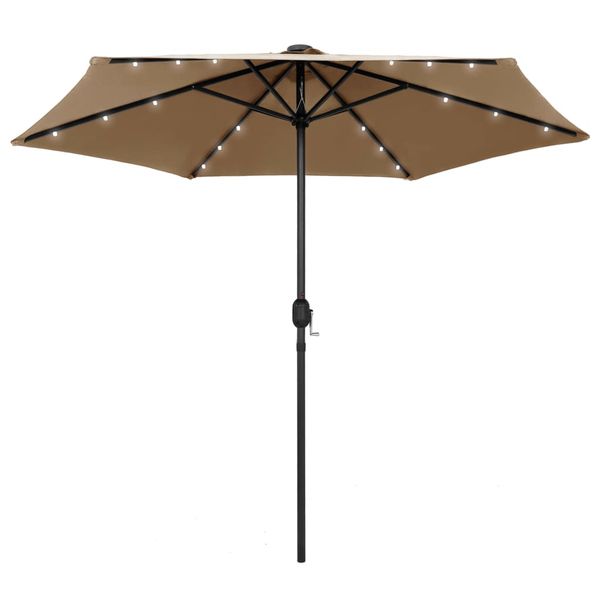 vidaXL Záhradný slnečník s LED, hliníková tyč 270 cm, sivohnedý