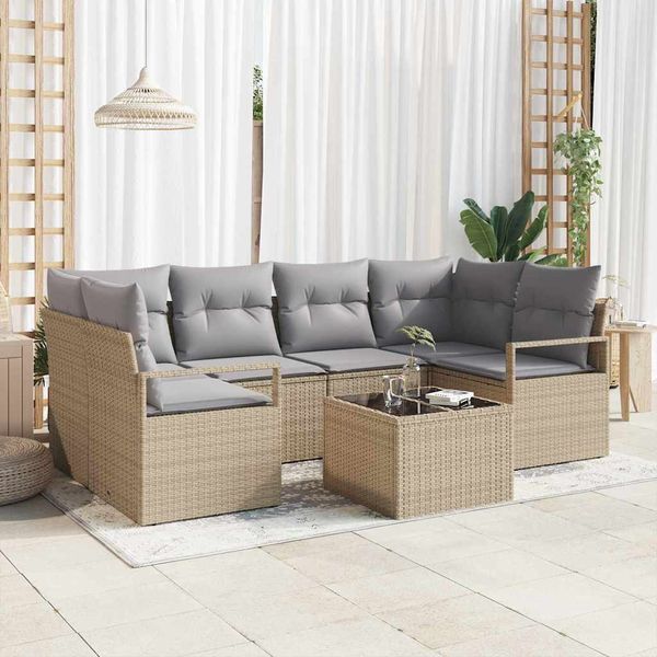 vidaXL Sada pohoviek s vankúšom 7 pcs Béžová a šedá polyratan