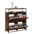 vidaXL Botník so 4 výklopnými zásuvkami dymový dub 100x34x112 cm