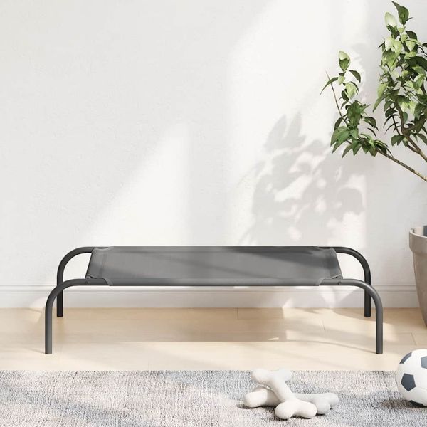 vidaXL Vyvýšená posteľ pre psa šedá 90x50x20 cm Textil a oceľ