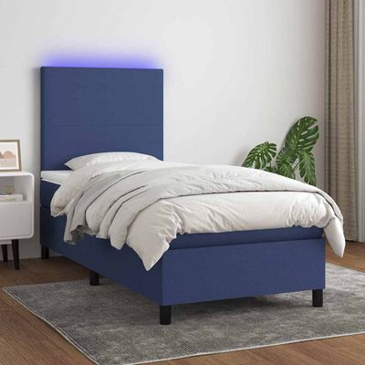 vidaXL Posteľ boxsping s matracom a LED modrá 90x190 cm látka