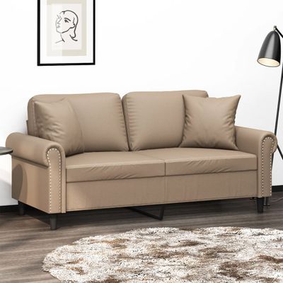 vidaXL 2-miestna pohovka s vankúšmi kapučínová 140 cm umelá koža