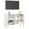 vidaXL TV stolík nohy z masívneho dreva biely 69,5x30x50 cm