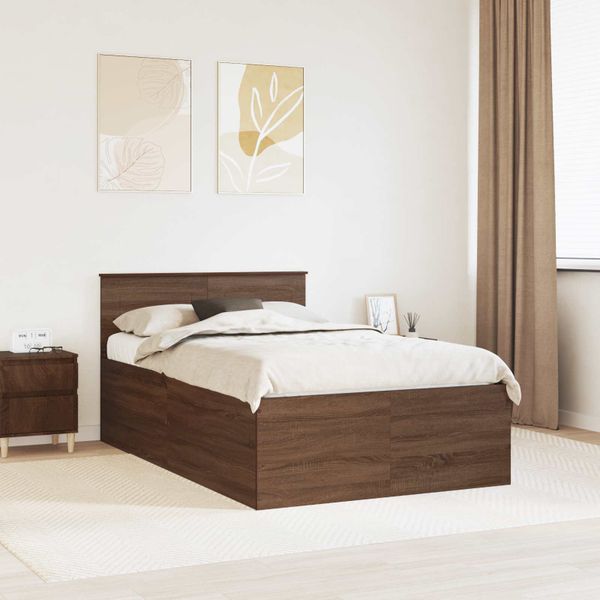 vidaXL Rám postele Hnedý dub 135 x 190 cm Kompozitné drevo
