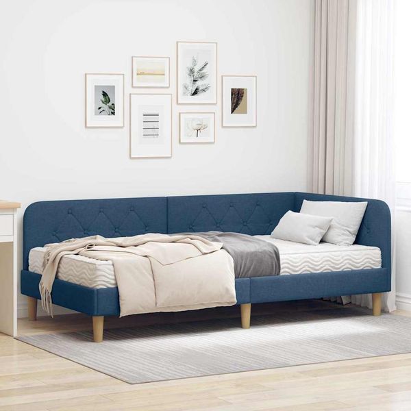 vidaXL Rohový rám postele Modrá 100 x 200 cm látka