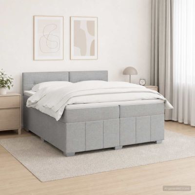 vidaXL LED boxspring posteľ s matracom Svetlosivá 200 x 200 cm Látka