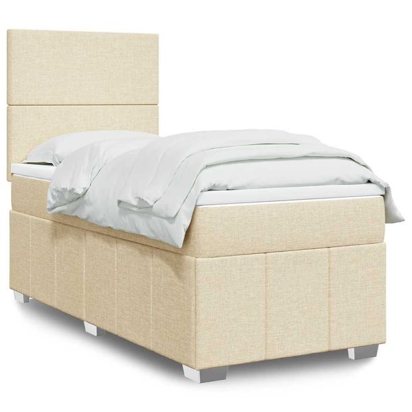 vidaXL Posteľný rám boxsping s matracom krémový 80x200 cm látka