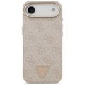 Guess Case Magsafe 4G PU kožené puzdro s trojuholníkovým logom a zlatým kovovým rámom fotoaparátu pre iPhone 17 Air ružové