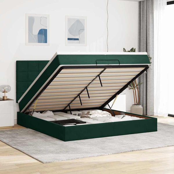 vidaXL Osmanský rám postele s matracmi tmavozelená 200x200 cm zamat