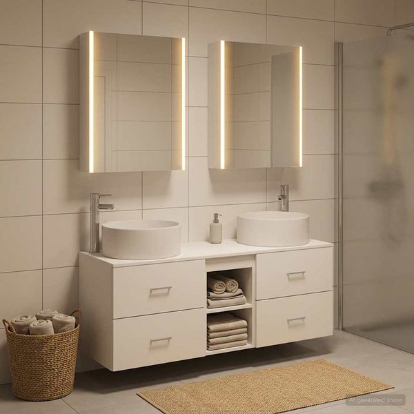 vidaXL Sada kúpeľňového nábytku 5 pcs Biela Kompozitné drevo a sklo