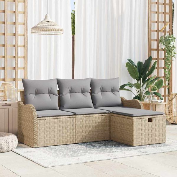 vidaXL Súprava záhradných pohoviek 4 pcs Beige a svetlo šedá polyratan