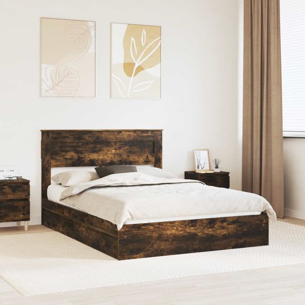 vidaXL Úložná posteľ Dymová dub 160 x 200 cm Kompozitné drevo