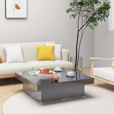 vidaXL Konferenčný stolík lesklý sivý 90x90x28 cm drevotrieska