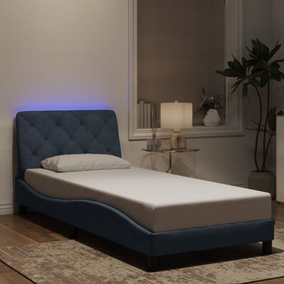 vidaXL Rám postele s LED bez matraca tmavosivý 90x200 cm zamat