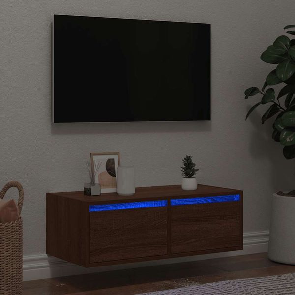 vidaXL TV skrinka s LED svetlami hnedý dub 75x35,5x25 cm