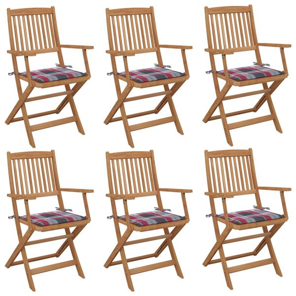 vidaXL Skladacie záhradné stoličky so sedákmi 6 ks akáciový masív