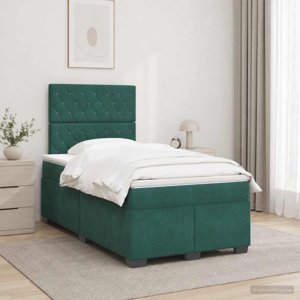 vidaXL Posteľ boxspring s matracom Tmavozelená 120 x 190 cm Zamat