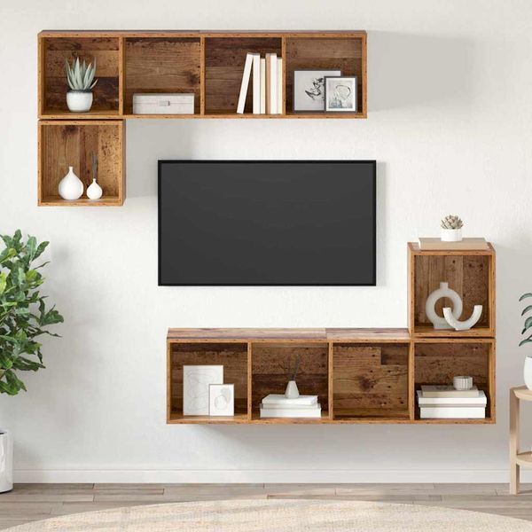 vidaXL Zostava TV skriniek Nástenný 4 pcs Staré drevo Kompozitné drevo