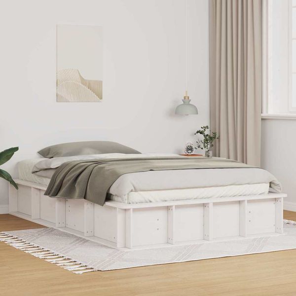 vidaXL Rám postele Biela 140 x 200 cm Masívne borovicové drevo