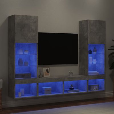 vidaXL 5-dielne TV nástenné skrinky s LED betónovo sivé kompozit.drevo