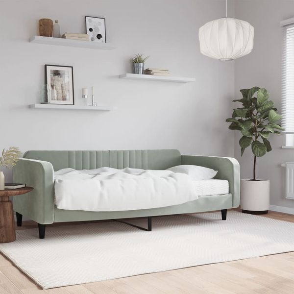 vidaXL Denná posteľ s matracom bledosivá 100x200 cm zamat
