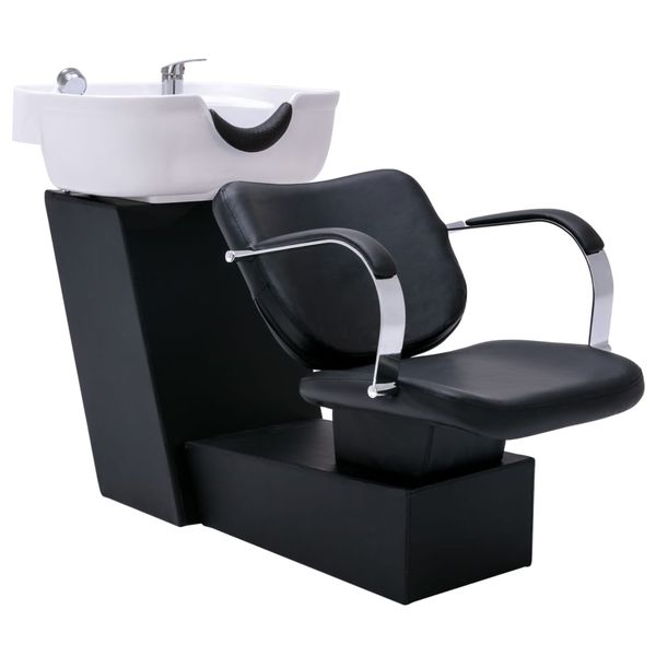 vidaXL Kadernícke kreslo s umývadlom čierno biele 137x59x82 cm umelá koža
