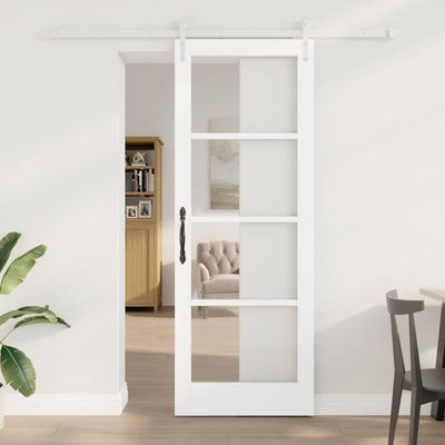 vidaXL Posuvné dvere Biela 78 x 211 cm Masívne borovicové drevo a sklo