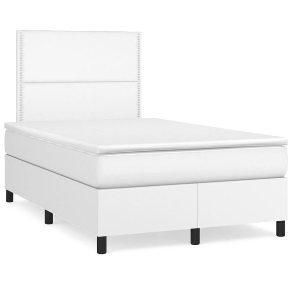vidaXL Boxspring posteľ s matracom, biela 120x190 cm, umelá koža