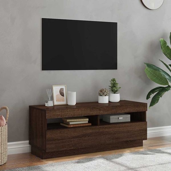 vidaXL TV skrinka s LED, hnedý dub 100x35x40 cm