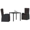 vidaXL Záhradný jedálenský set s vankúšom 3 pcs Čierna polyratan