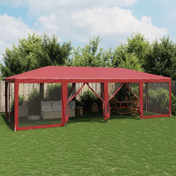 vidaXL Párty stan s 12 sieťkovanými bočnými stenami červený 8x4 m HDPE