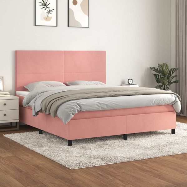 vidaXL Posteľný rám boxsping s matracom ružový 160x200 cm zamat