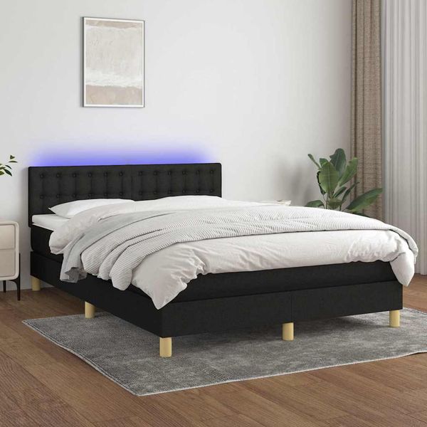 vidaXL Posteľ boxsping s matracom a LED čierna 140x200 cm látka