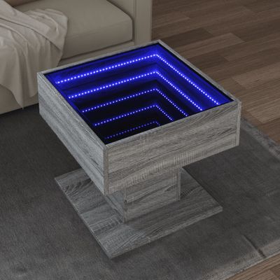 vidaXL Konferenčný stolík s LED sivá sonoma 50x50x45cm kompozit. drevo