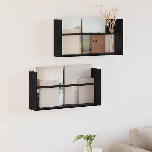 vidaXL Regál na časopisy s poličkou 2 pcs Čierny dub 60 x 12 x 30 cm