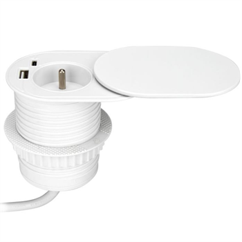 Zapustená zásuvka s posuvným vekom ORNO OR-GM-9042/W, 1x230V a 2xUSB (typ A+C; PD20W), 1,9m, biela