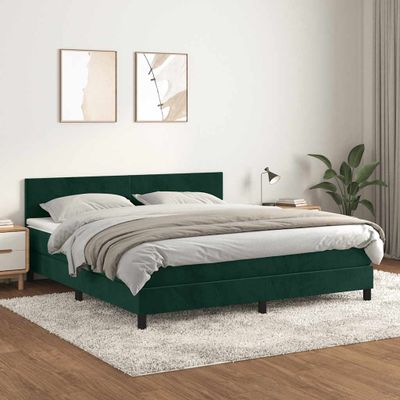 vidaXL Posteľný rám boxsping s matracom tmavozelený 180x200 cm zamat