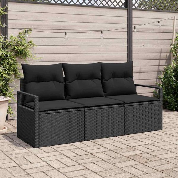 vidaXL Súprava záhradných pohoviek s vankúšom 3 pcs Čierna polyratan