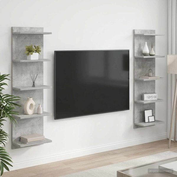 vidaXL Stenná polica 2 ks Betónovo sivá 30 x 15 x 100 cm