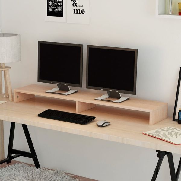 vidaXL Stojan na monitor z drevotriesky, 110x23,5x9 cm, béžový