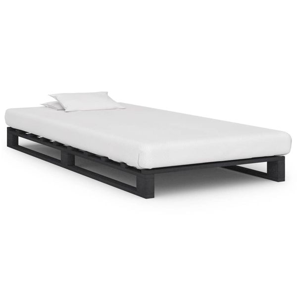 vidaXL Paletový posteľný rám sivý 90x200 cm masívne borovicové drevo