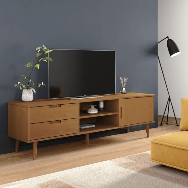 vidaXL TV skrinka MOLDE, hnedá 158x40x49 cm, borovicový masív