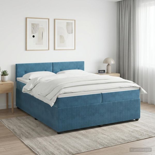 vidaXL Posteľ boxspring s matracom Tmavomodrá 200 x 200 cm Zamat
