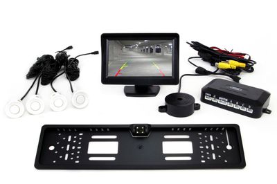 Parkovací asistent 4 senzory biele TFT01 4,3 `s kamerou CAM-402 LED v podložke pod EČV