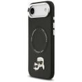 Puzdro Karl Lagerfeld Magsafe PU s hlavičkami Karl & Choupette, logom a kovovými tlačidlami fotoaparátu pre iPhone 17 Air čierne
