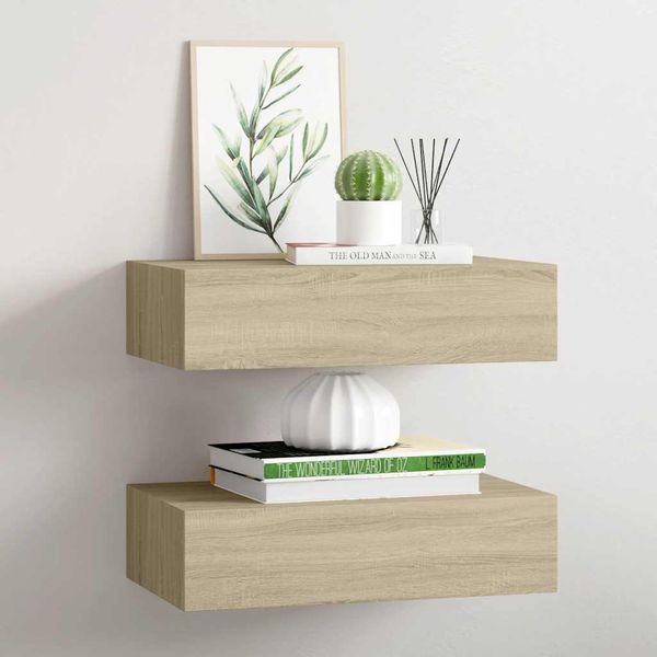 vidaXL Zásuvkové police nástenné 2 ks dubové 40x23,5x10 cm MDF