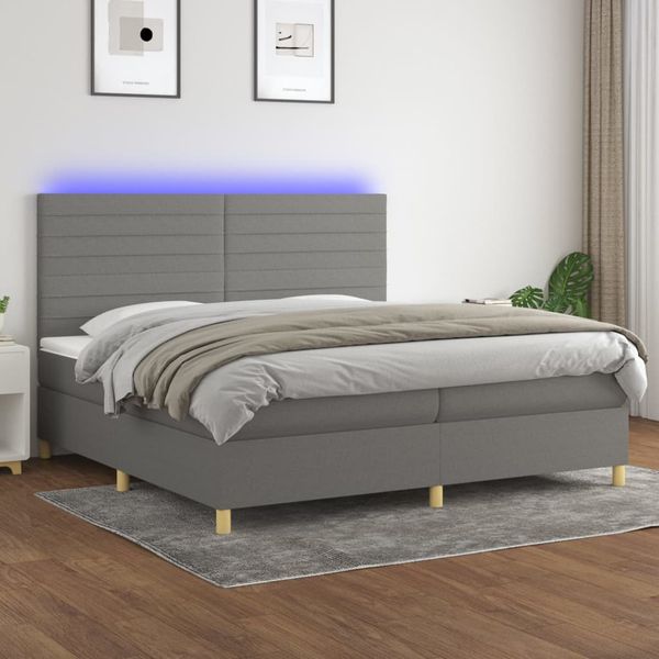 vidaXL Posteľ boxsping s matracom a LED tmavosivá 200x200 cm látka