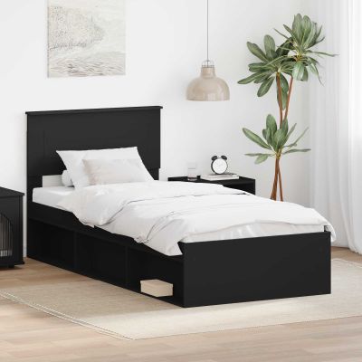 vidaXL Rám postele s čelnou doskou Čierna 90 x 200 cm Kompozitné drevo